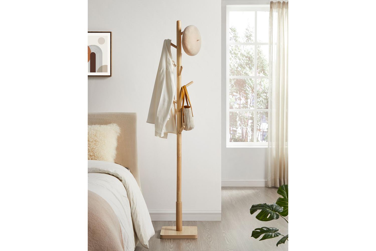 Vasagle Rcr010n01 Coat Rack, Versatile And Adjustable, Rubberwood Coat Stand, Coat, Hat And Shoe Racks, Storage And Organisation, Sophisticated Natural Beige Finish-2