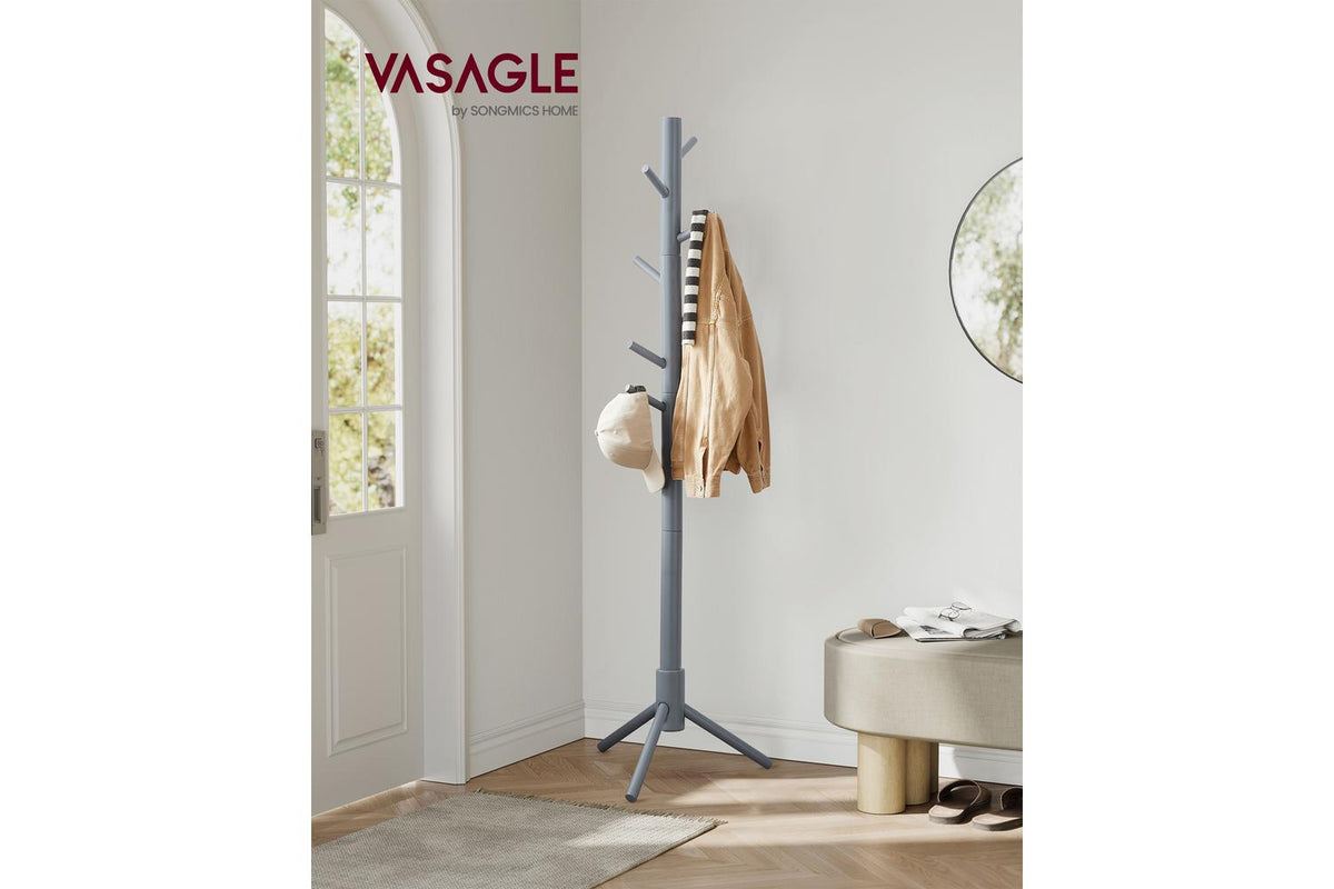 Free Standing Wooden Coat Stand | Hallway Hat Rack | Rubber Wood | Grey | 175 Cm-2