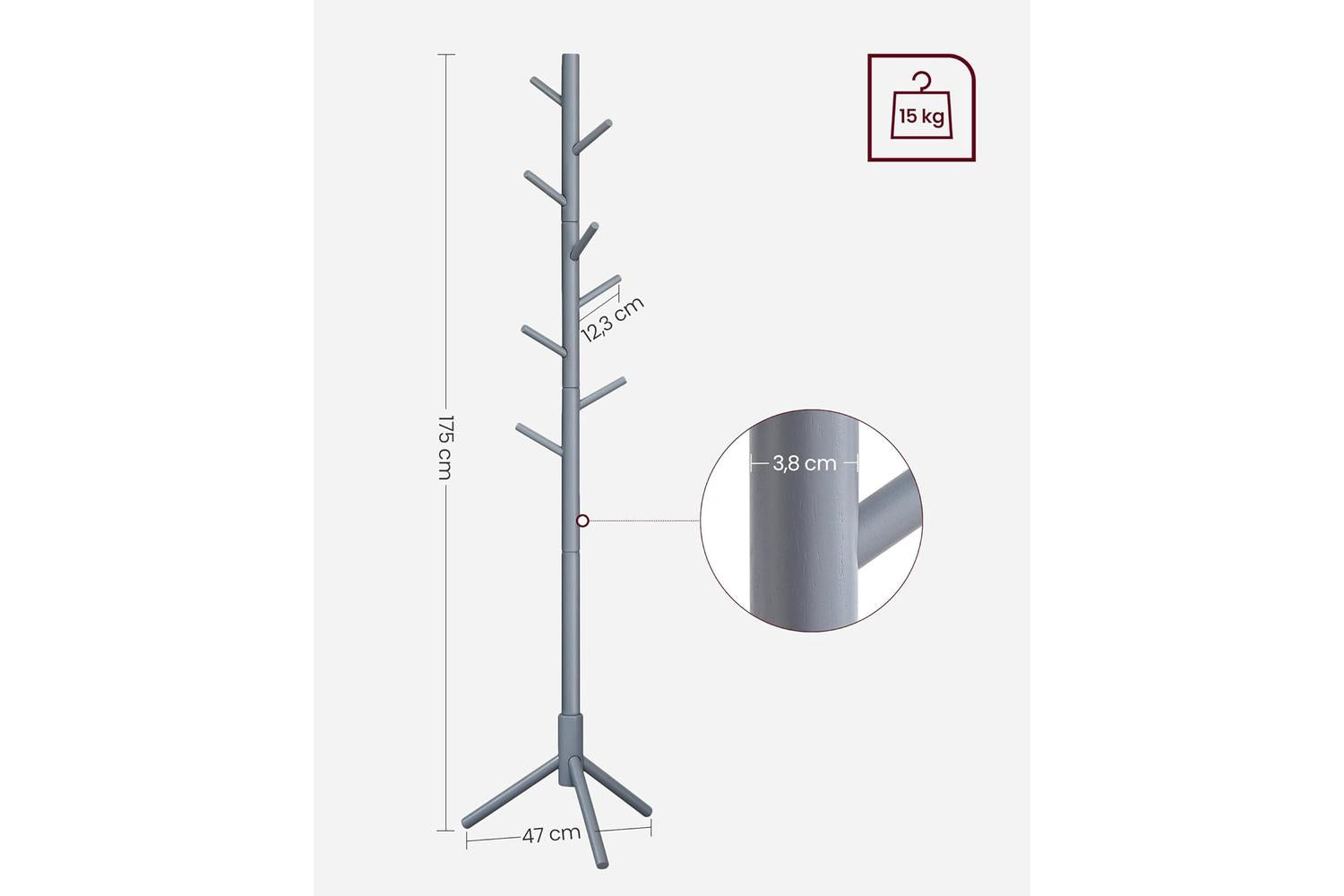 Vasagle Coat Rack - Rcr04gy - Solid Wood, Adjustable, Space-saving Diy Coat, Hat And Shoe Rack-4