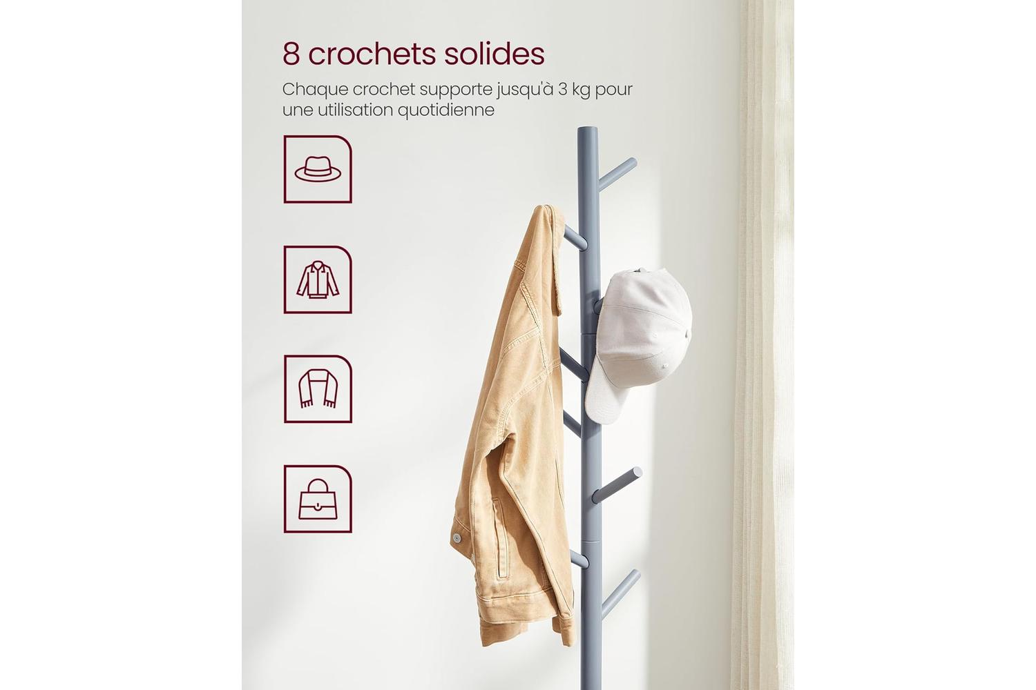 Vasagle Coat Rack - Rcr04gy - Solid Wood, Adjustable, Space-saving Diy Coat, Hat And Shoe Rack-7