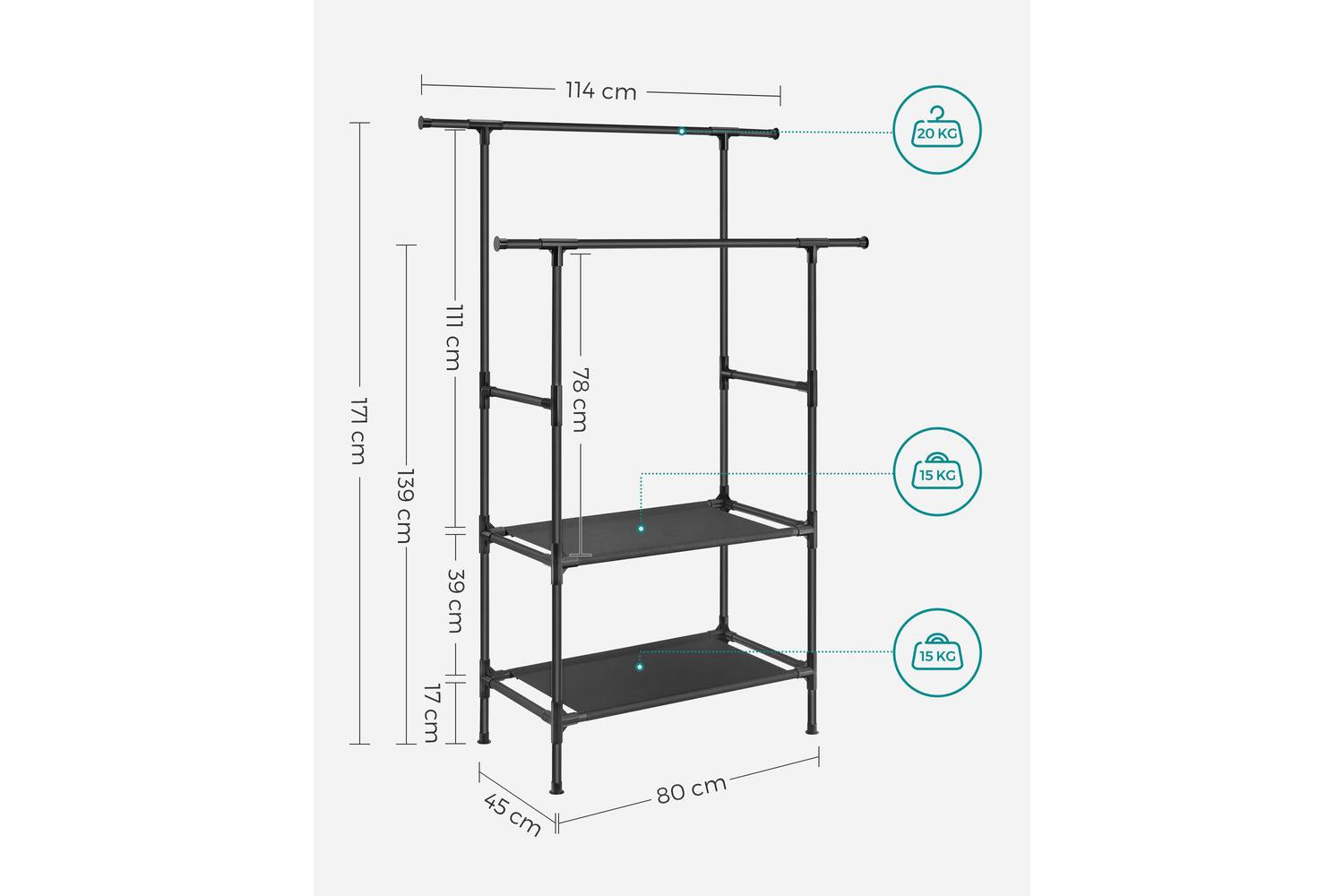 Songmics Clothes Rack With Double Shelf--diy Closet Organizer,black-6
