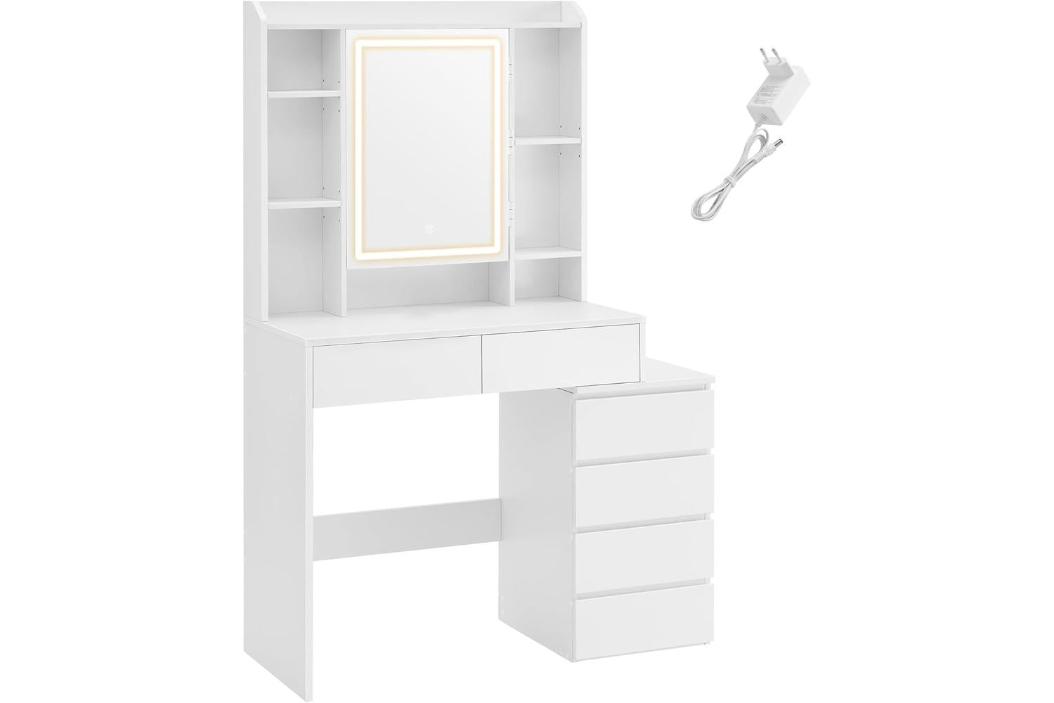Vasagle Rdt124w01v1 Vanity Table Modern Cloud White With Led Light, Plenty Storage, & Adjustable Shelves