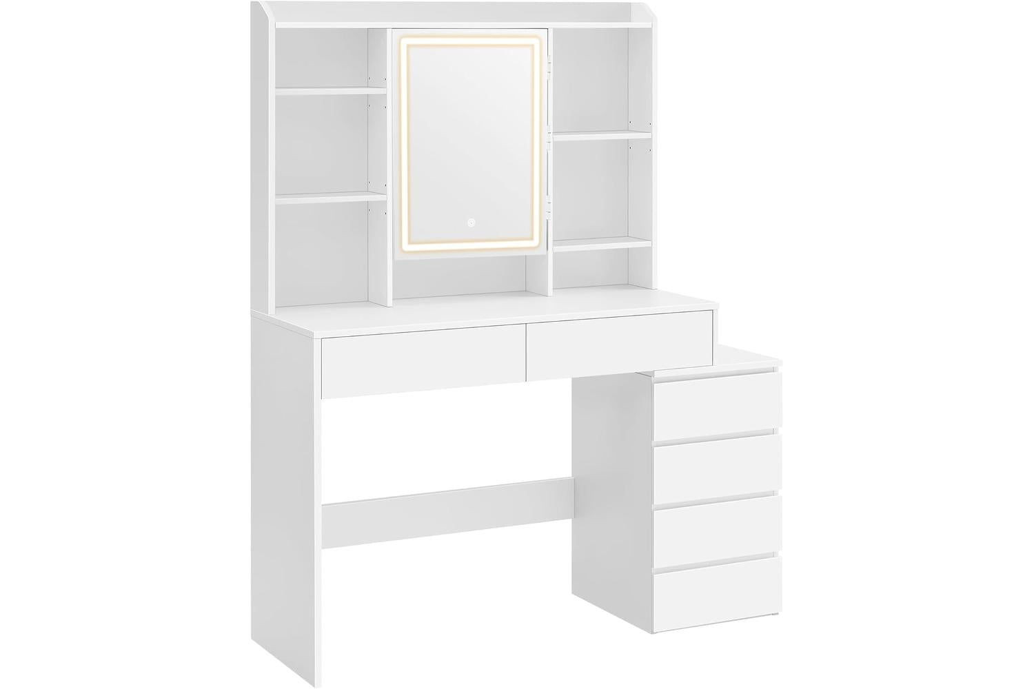 Vasagle Vanity Table With Led Lighting, Adjustable Storage Shelves