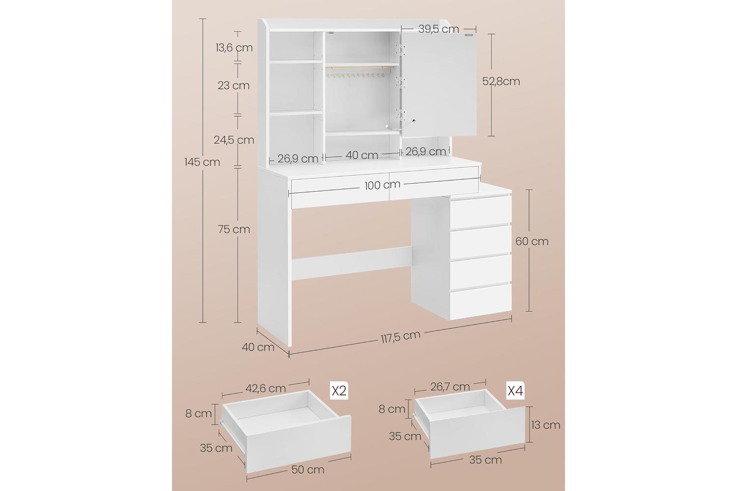 Vasagle Vanity Table With Led Lighting, Adjustable Storage Shelves-3