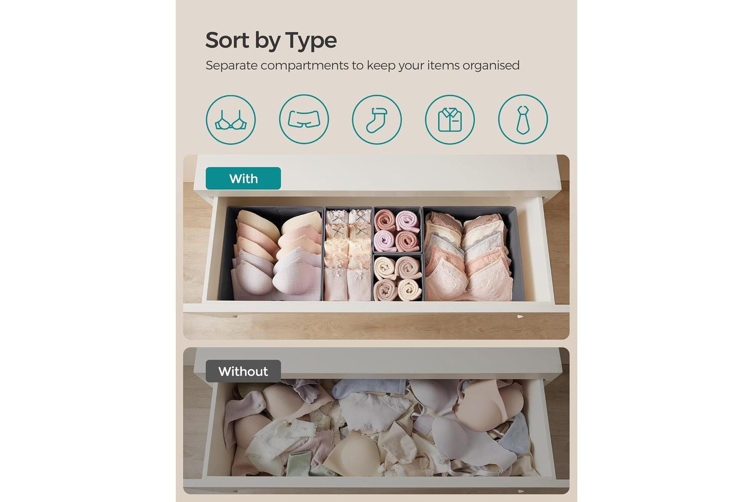 Songmics Rdz06gv1 - Practical And Stylish Drawer Organizer â€“ Perfect For Efficient Storage And Organisation-2