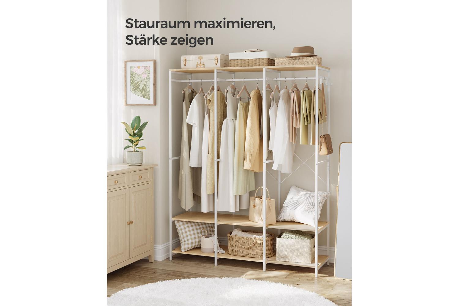 Songmics Spacious Portable Wardrobe With Durable Steel & Wood Construction, Multiple Storage Racks - Rgr005w67 (natural Beige)-2