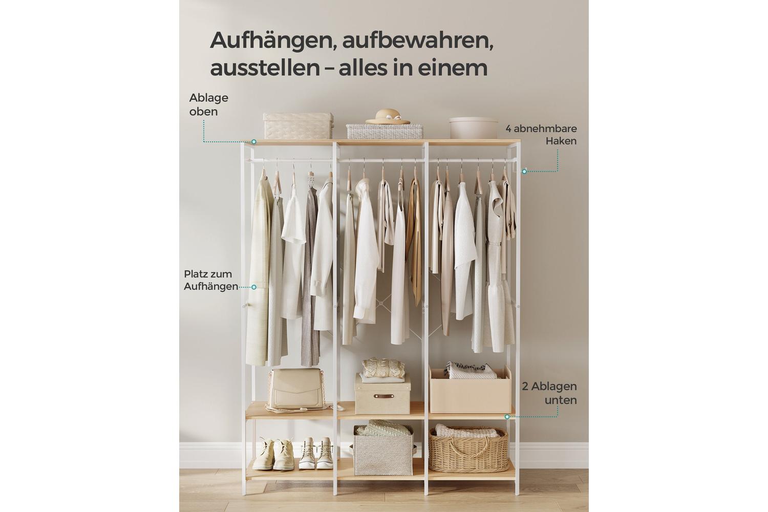 Songmics Spacious Portable Wardrobe With Durable Steel & Wood Construction, Multiple Storage Racks - Rgr005w67 (natural Beige)-3