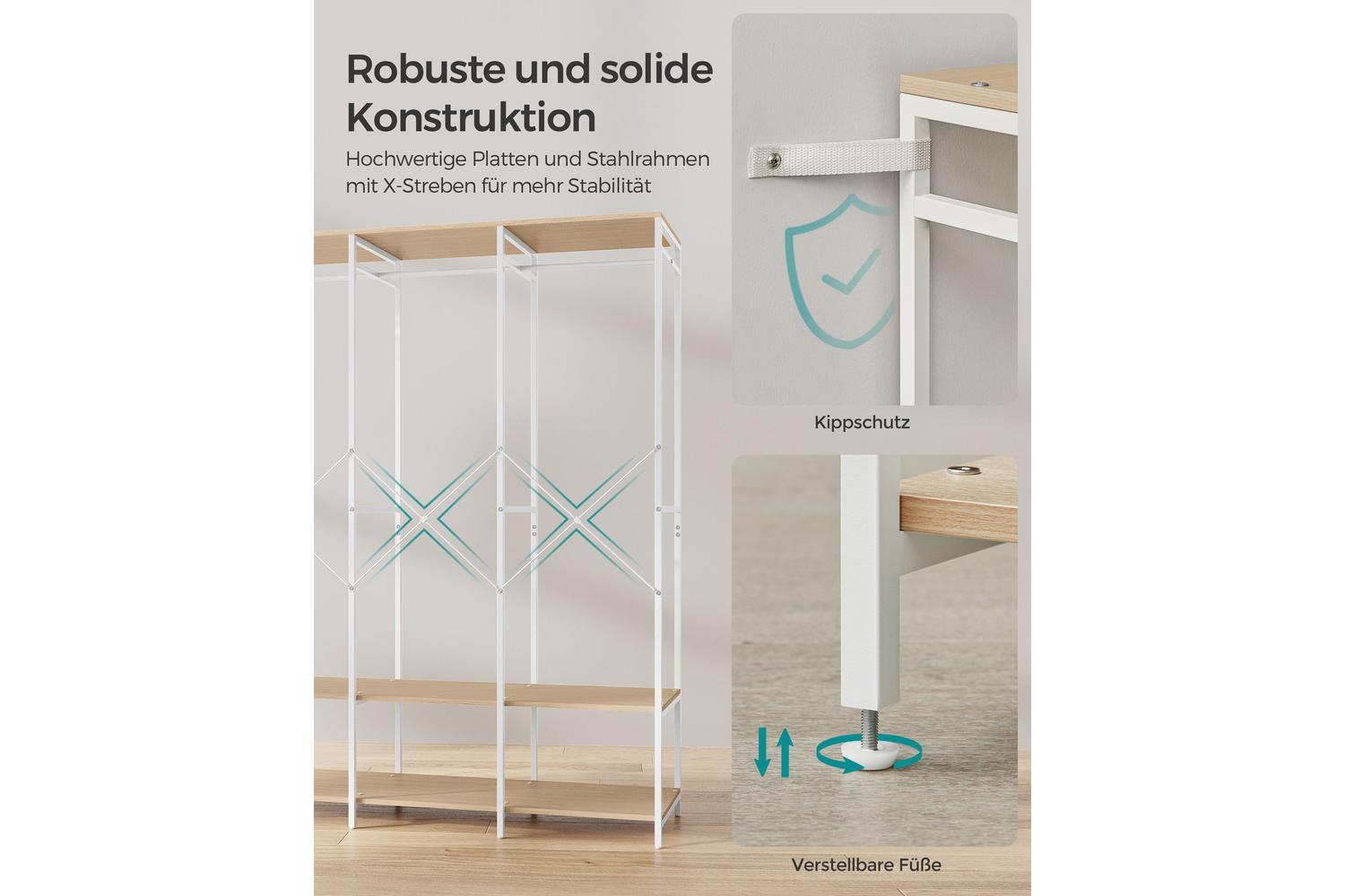 Songmics Spacious Portable Wardrobe With Durable Steel & Wood Construction, Multiple Storage Racks - Rgr005w67 (natural Beige)-4
