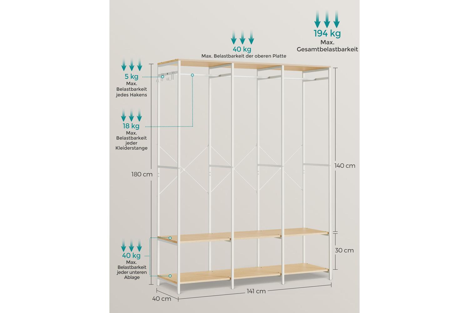 Songmics Spacious Portable Wardrobe With Durable Steel & Wood Construction, Multiple Storage Racks - Rgr005w67 (natural Beige)-5