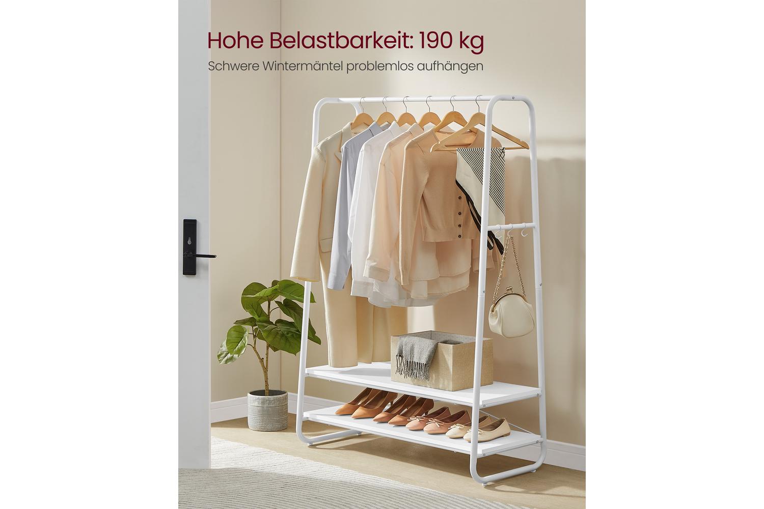 Vasagle Rgr112w02 Garment Rack, Multipurpose Clothes Rail With Shelves And Hooks, Durable And Stable For Storage Organisation-2