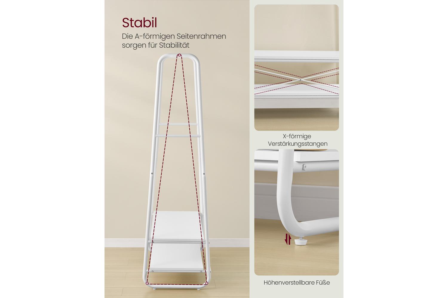Vasagle Rgr112w02 Garment Rack, Multipurpose Clothes Rail With Shelves And Hooks, Durable And Stable For Storage Organisation-3