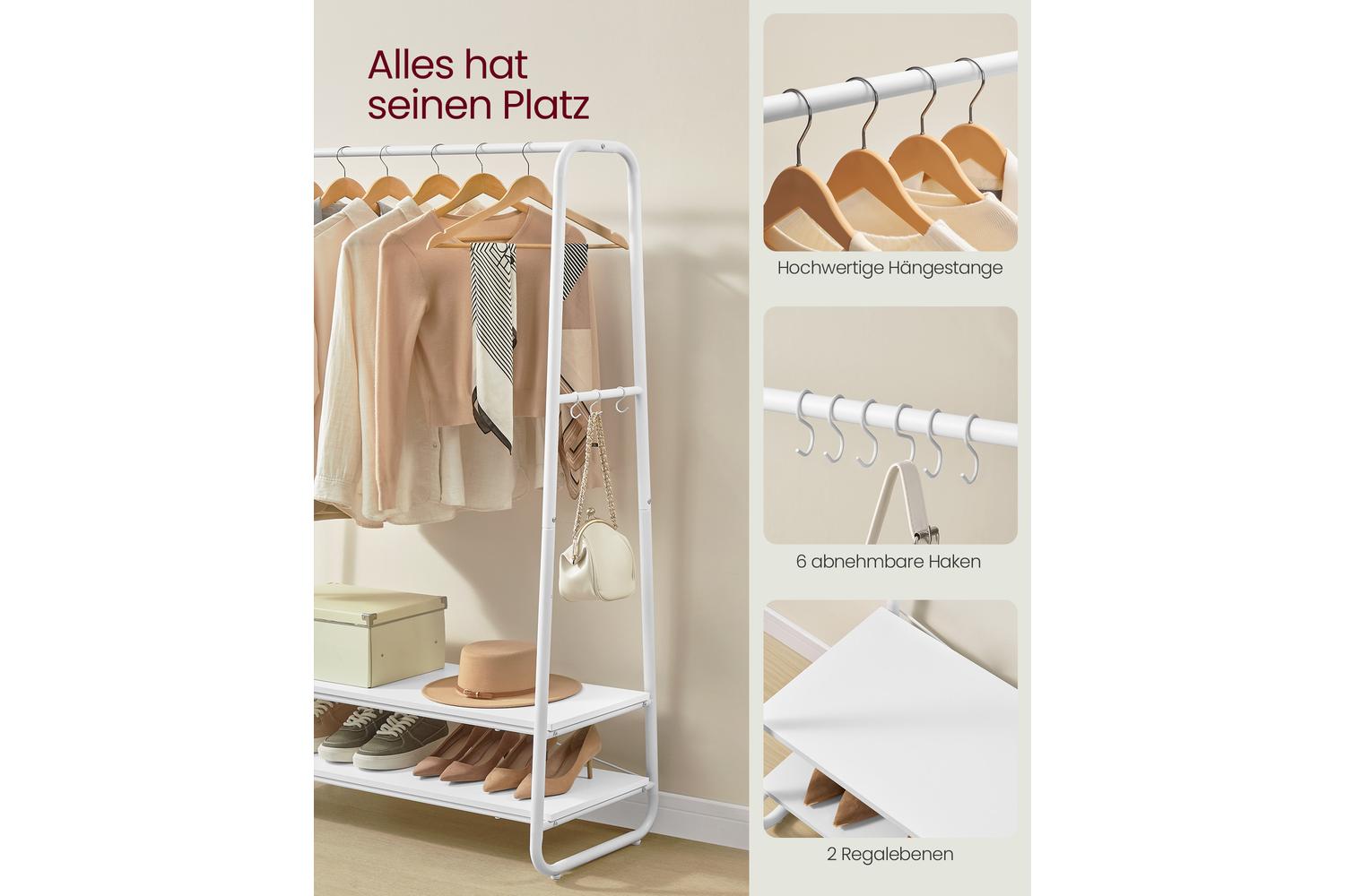 Vasagle Rgr112w02 Garment Rack, Multipurpose Clothes Rail With Shelves And Hooks, Durable And Stable For Storage Organisation-4