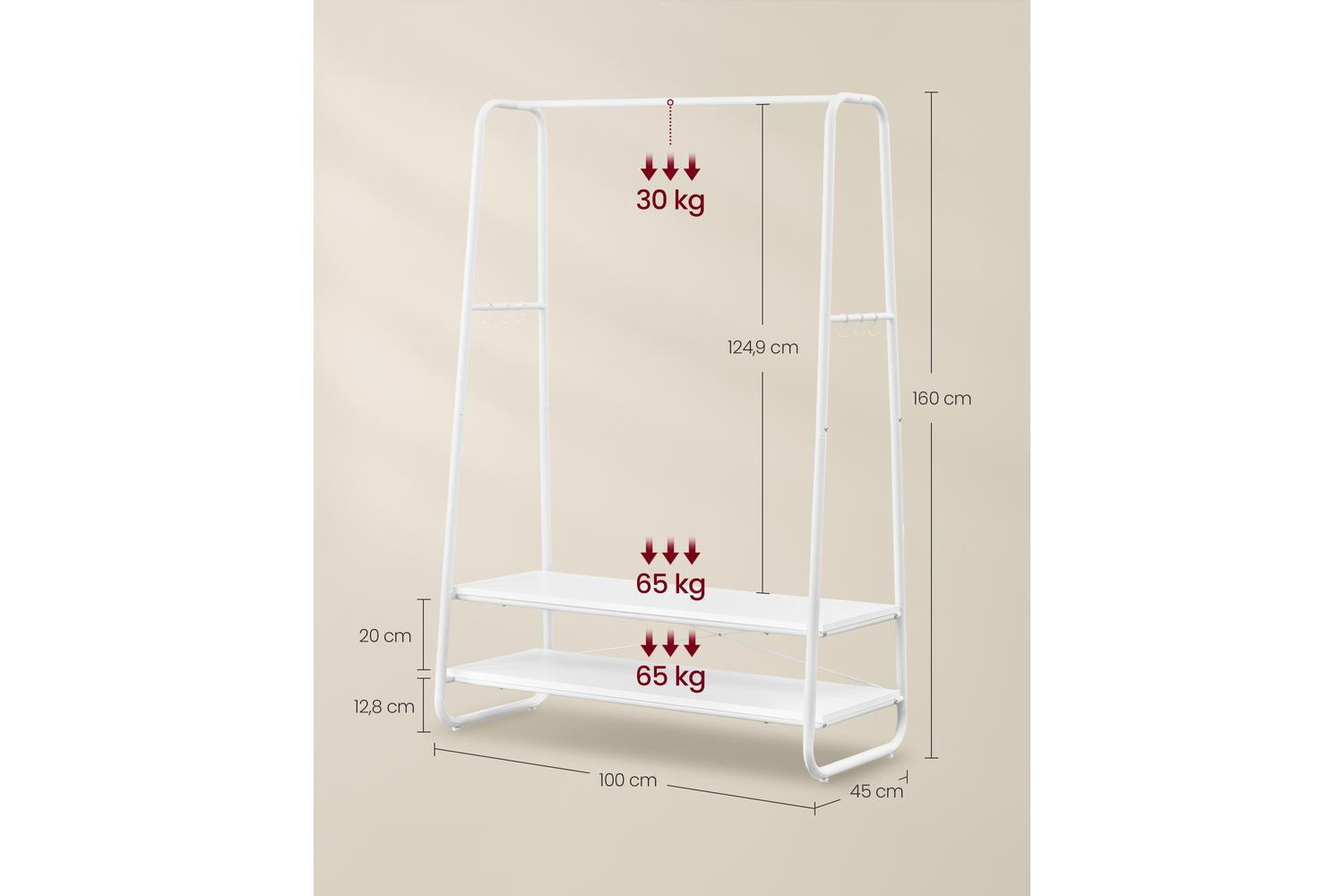 Vasagle Rgr112w02 Garment Rack, Multipurpose Clothes Rail With Shelves And Hooks, Durable And Stable For Storage Organisation-5
