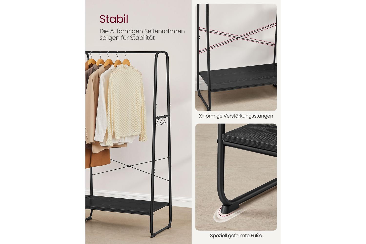 Vasagle Rgr116b02 - Premium Clothes Rack With Storage Shelves, Shoe Shelf And Hooks-2