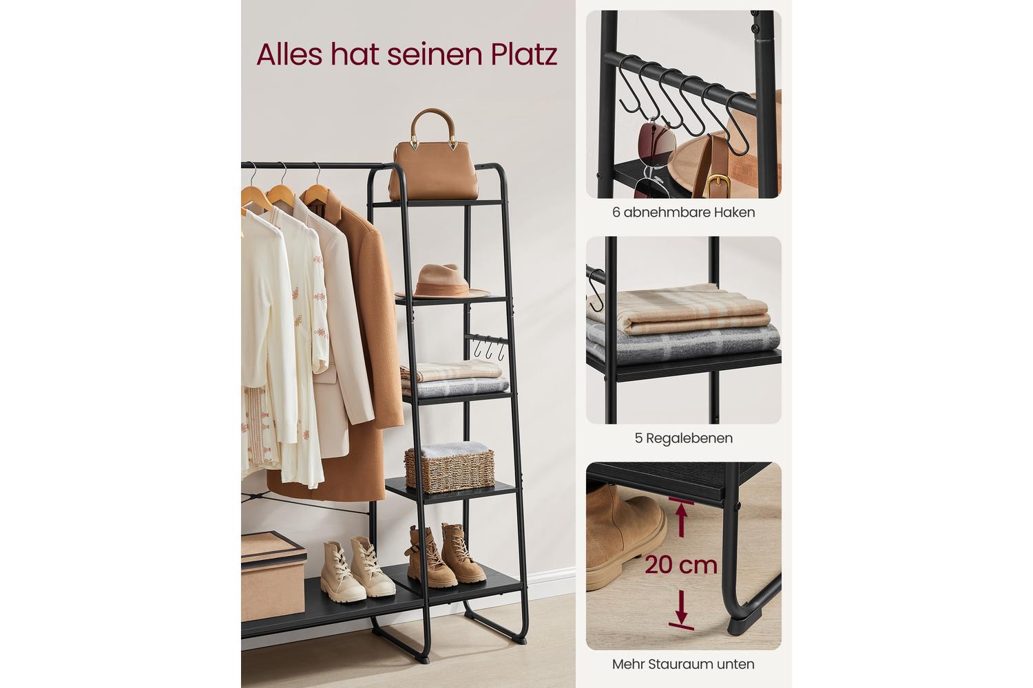 Vasagle Rgr116b02 - Premium Clothes Rack With Storage Shelves, Shoe Shelf And Hooks-3