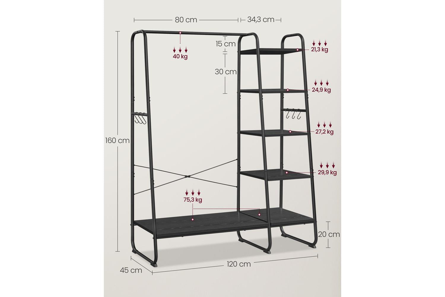 Vasagle Rgr116b02 - Premium Clothes Rack With Storage Shelves, Shoe Shelf And Hooks-5