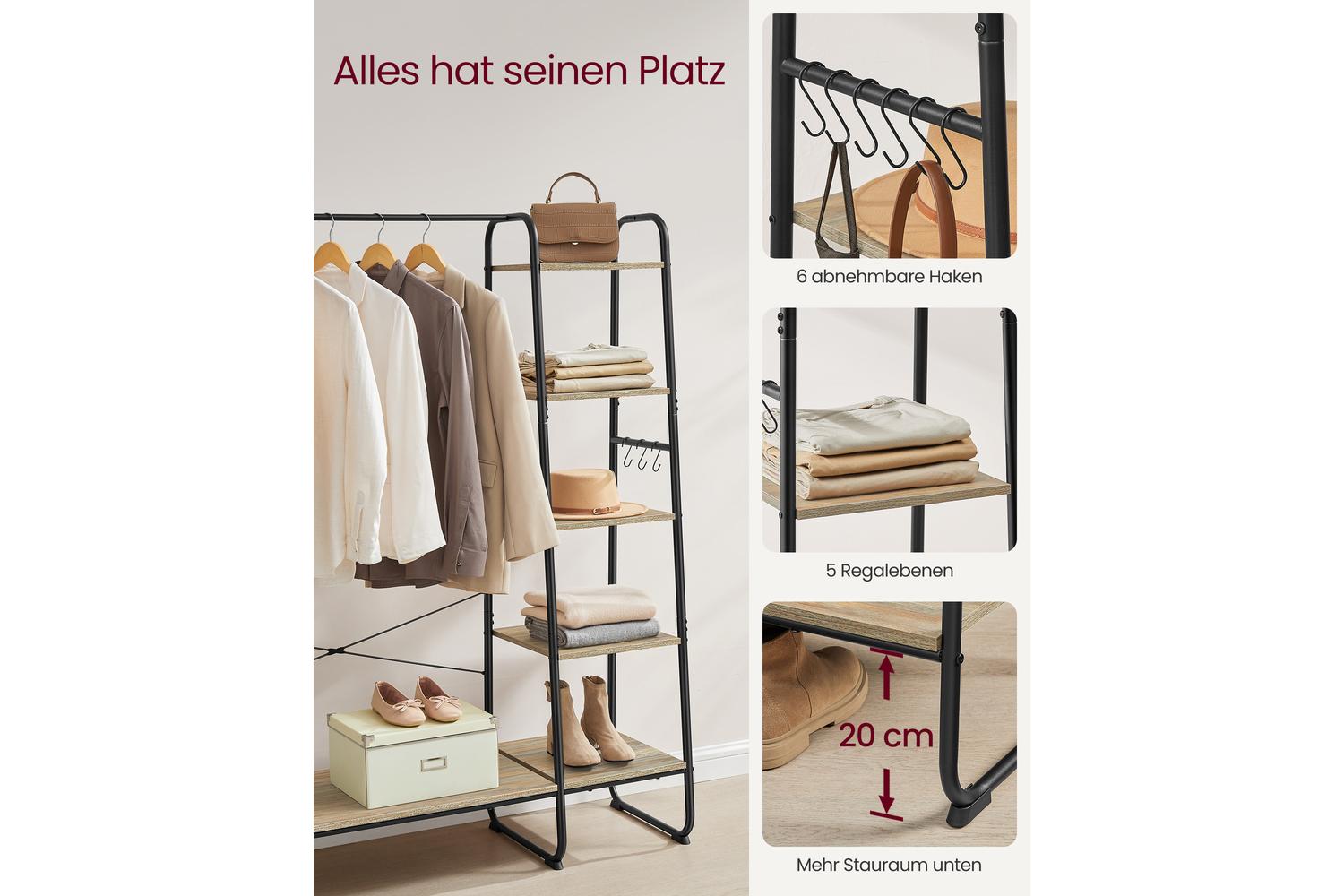 Vasagle Rgr116k01 Multifunctional Garment Rack, Clothes Rail With Storage Shelves - Diy Home Storage And Organisation-3