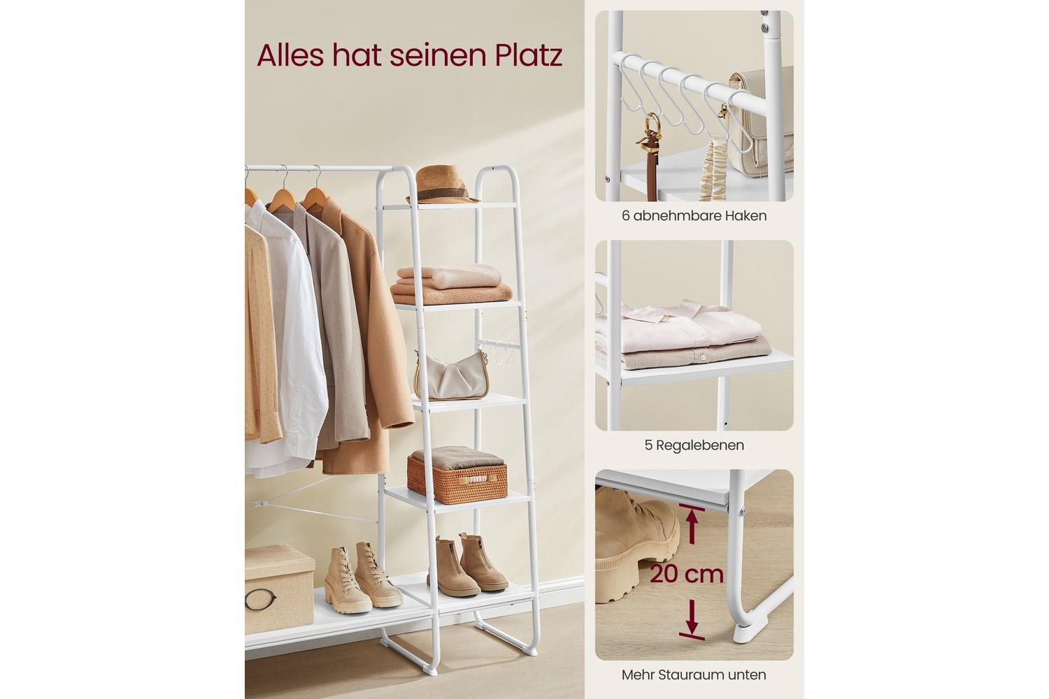 Vasagle Rgr116w02 Versatile Garment Racks - Multipurpose Clothes Rail With Storage Shelves And Shoe Shelf-3