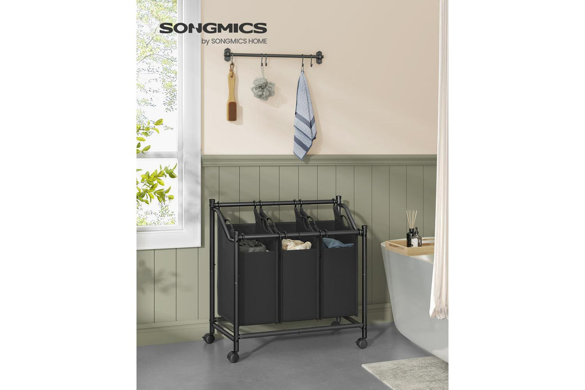 Rolling Laundry Basket Sorter | Laundry Hamper Trolley | Steel And Oxford Fabric | 135l | 80 X 38.5 X 81 Cm | Black-2