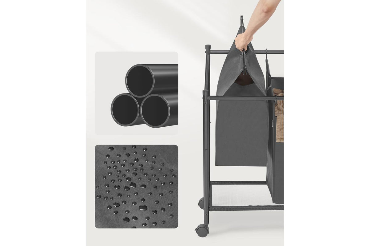 Rolling Laundry Basket Sorter | Laundry Hamper Trolley | Steel And Oxford Fabric | 135 Litre | Grey | 80 X 38.5 X 81 Cm-6