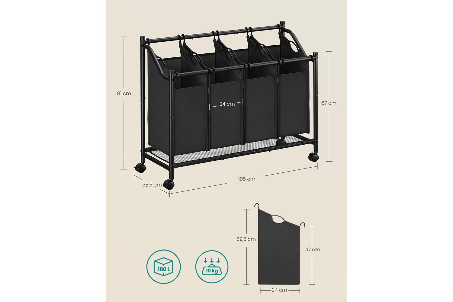 Songmics Rls103b01 - Large Capacity 4-bag Laundry Sorter-5
