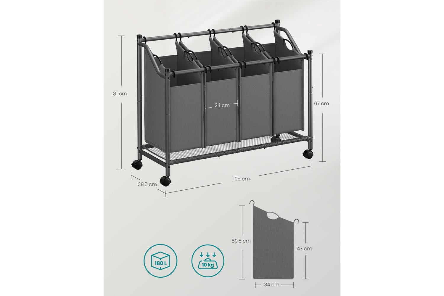 Songmics Rls103g01 Large Capacity 4-bag Laundry Sorter-5