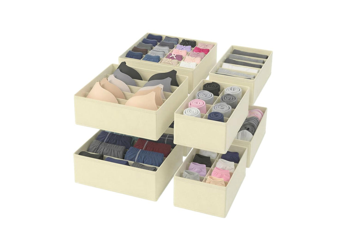 Songmics Set Of 8 Underwear Drawer Organisers | Fabric Storage Boxes | Beige-2
