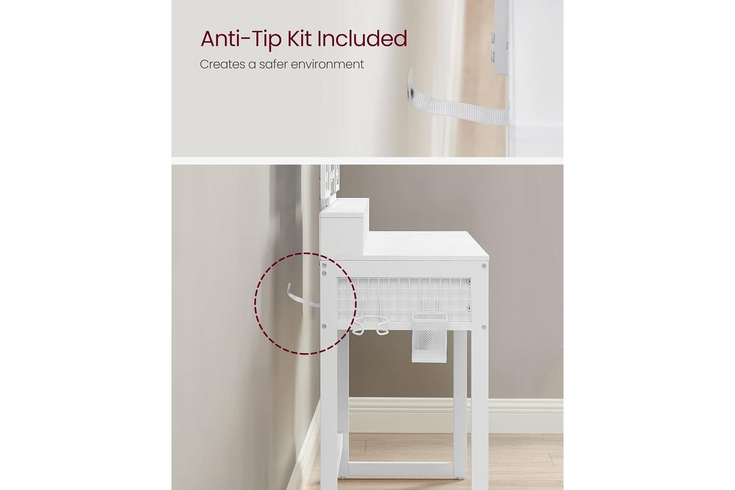 Vasagle White Vanity Table With Stool, Makeup Organiser With Triple Folding Mirror And Ample Storage-6