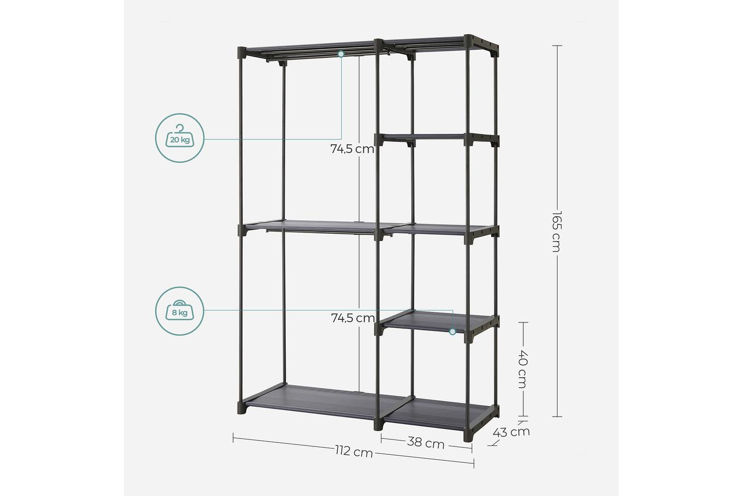 Songmics Freestanding Wardrobe Ryg024g02 - Durable Metal Storage Hooks And Racks With Ample Space-5