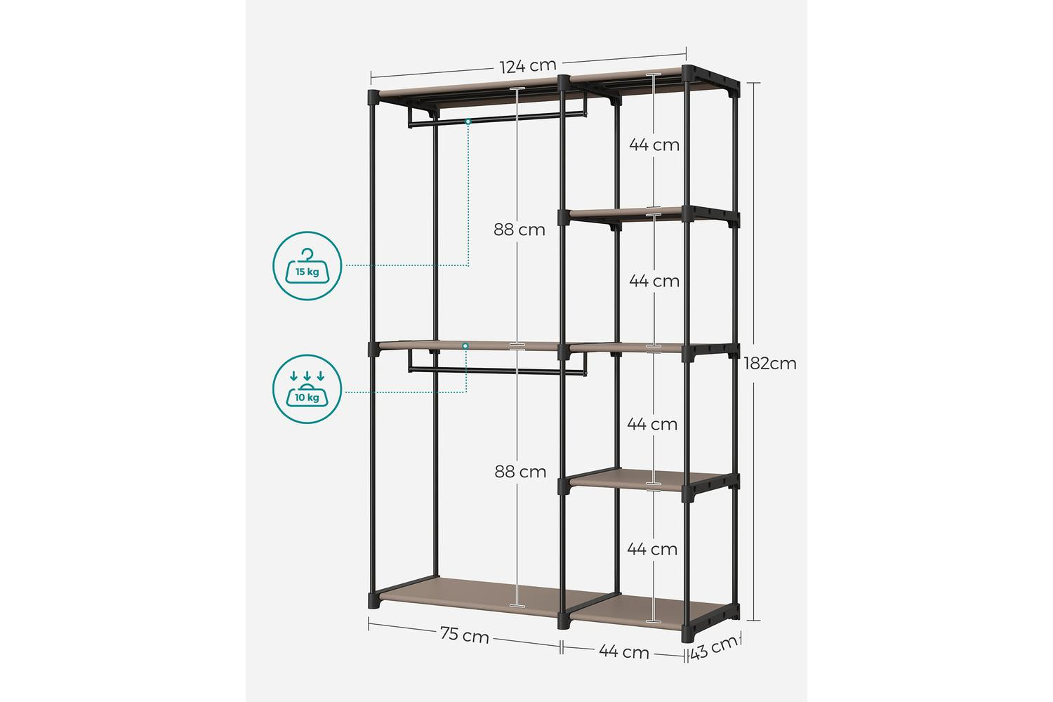 Songmics Wardrobe (ryg026r02): Freestanding Storage Unit With Anti-tip Kit-5