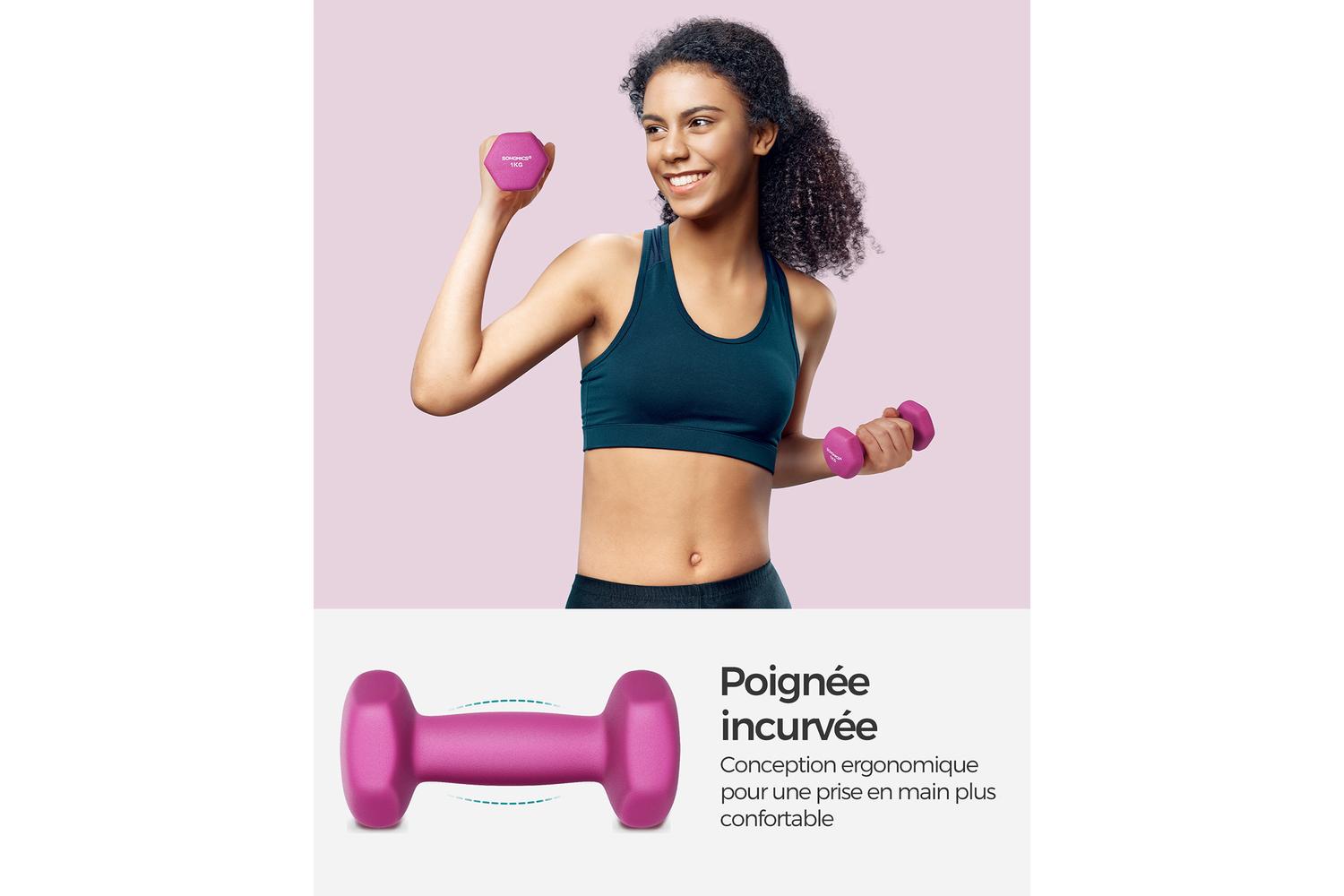 Songmics Syl902p01 Pink Dumbbells, 2 X 1kg. Free Weights For Strength And Endurance Training-2