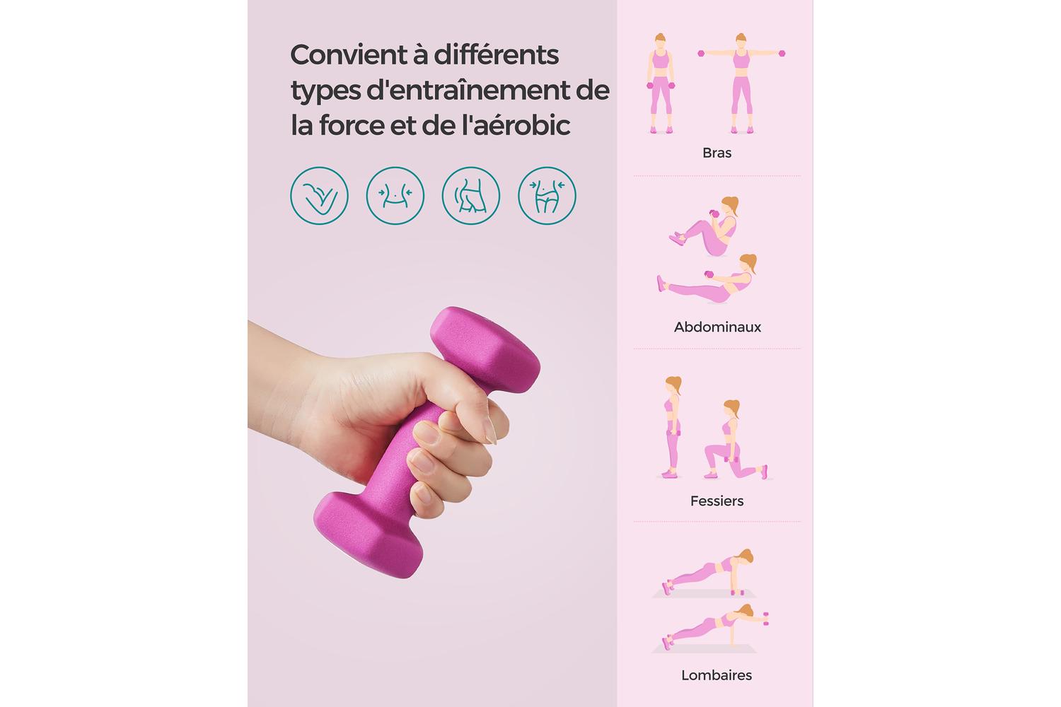 Songmics Syl902p01 Pink Dumbbells, 2 X 1kg. Free Weights For Strength And Endurance Training-3