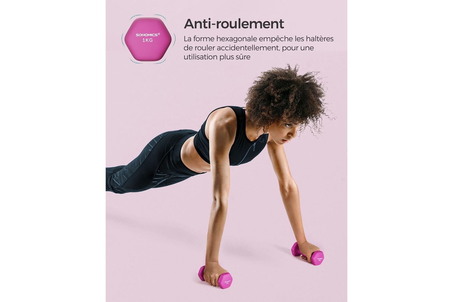 Songmics Syl902p01 Pink Dumbbells, 2 X 1kg. Free Weights For Strength And Endurance Training-5