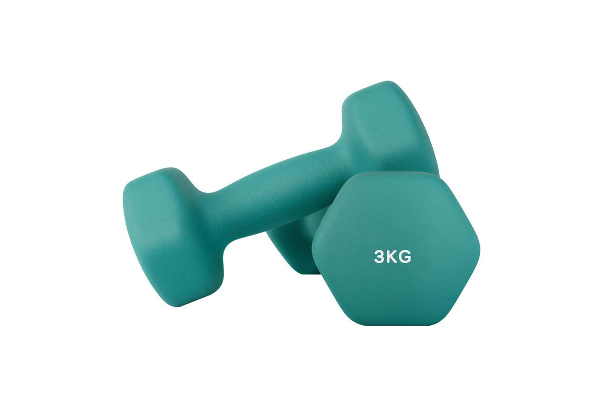 Set Of 2 Neoprene Hex Dumbbells | Free Weights | Teal | 2 X 3 Kg-2