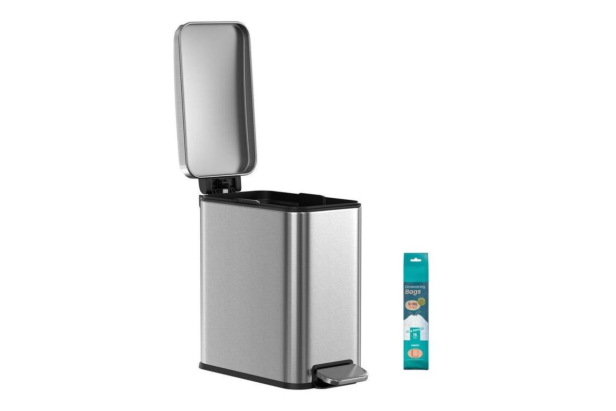 10l Bathroom Bin With Lid | Rubbish Bin | Steel | Silver-2