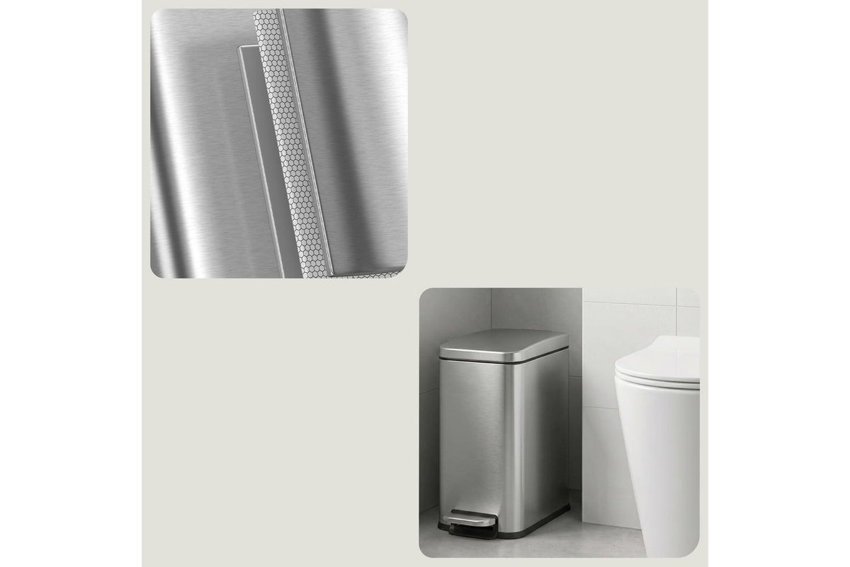 10l Bathroom Bin With Lid | Rubbish Bin | Steel | Silver-8