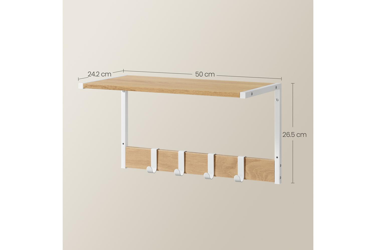 Vasagle Wall Shelf | Particleboard Steel | Oak White | 50 X 24.2 X 26.5cm-6
