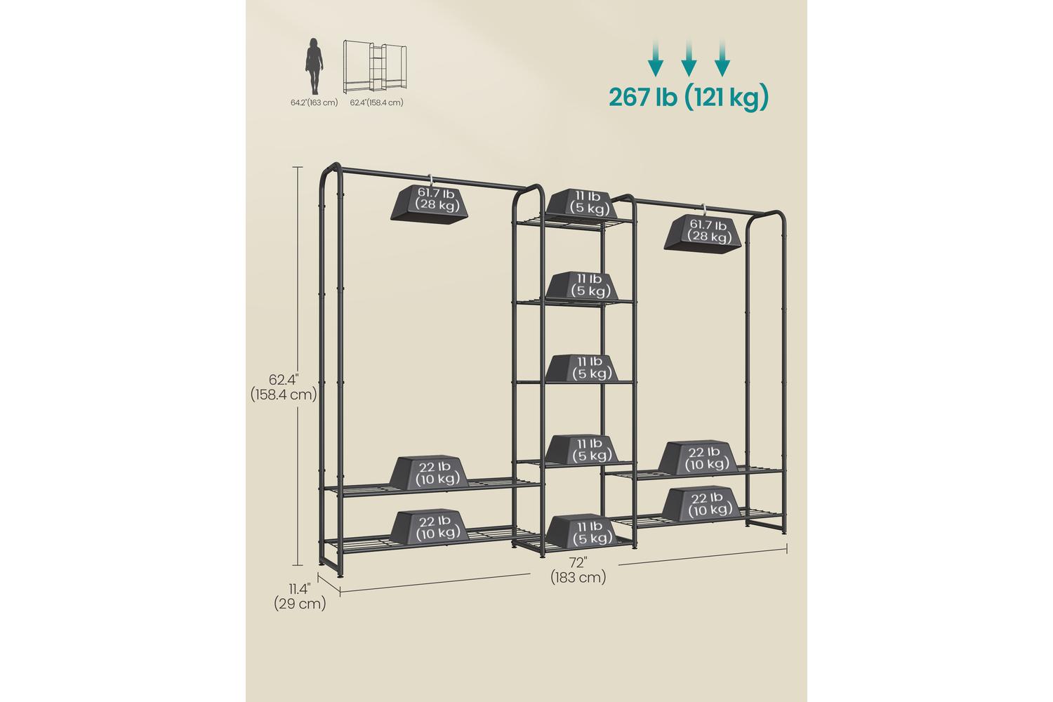 Songmics Wardrobe | Portable Closet | Steel | 183 X 158.4 Cm-3