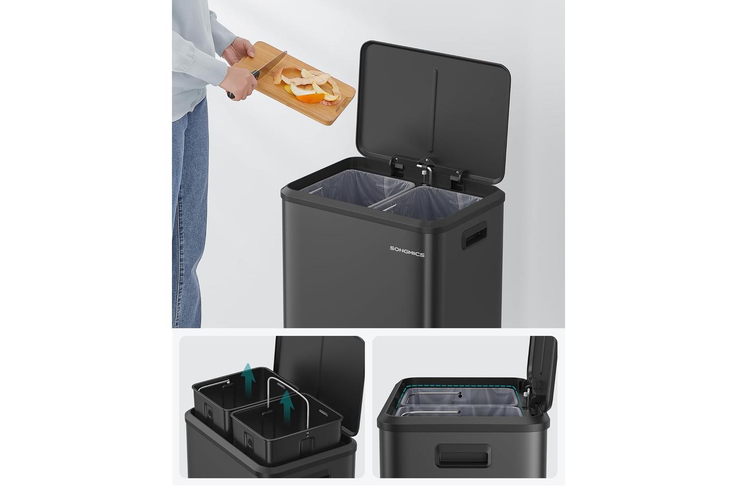Songmics Trash Can | Stainless Steel | 2x15l-3