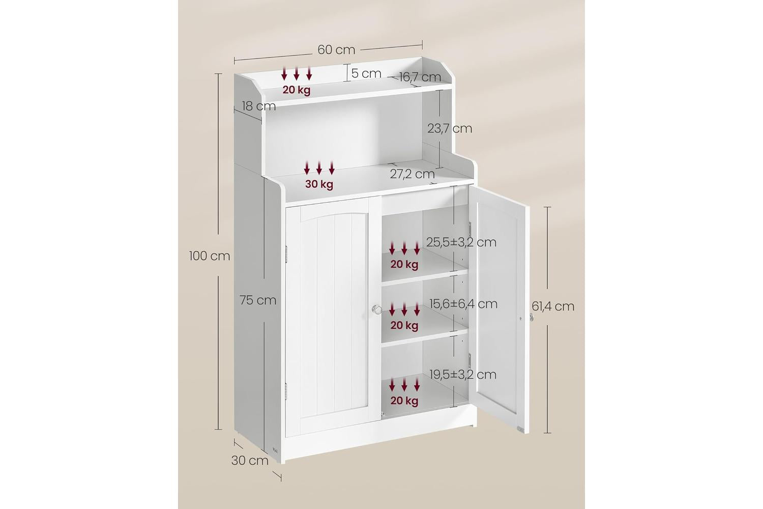 Bathroom Cabinet | Bathroom Storage | Mdf | 30 X 60 X 100 Cm-2