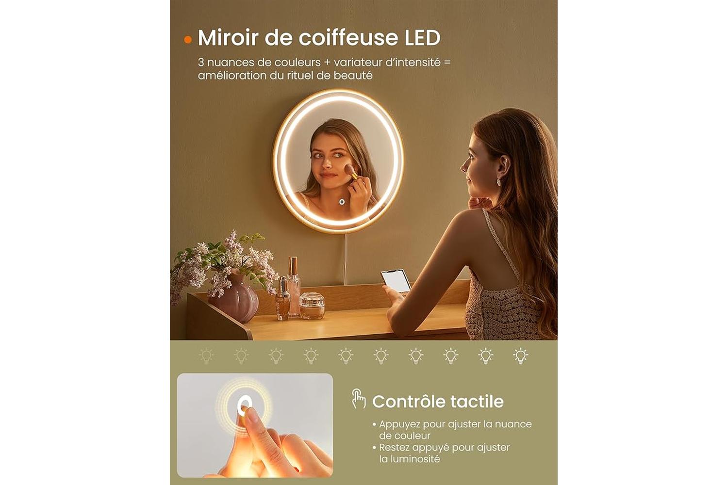 Songmics Home Dressing Table | Vanity Table With Mirror And Light | Oak Beige | 90cm-2