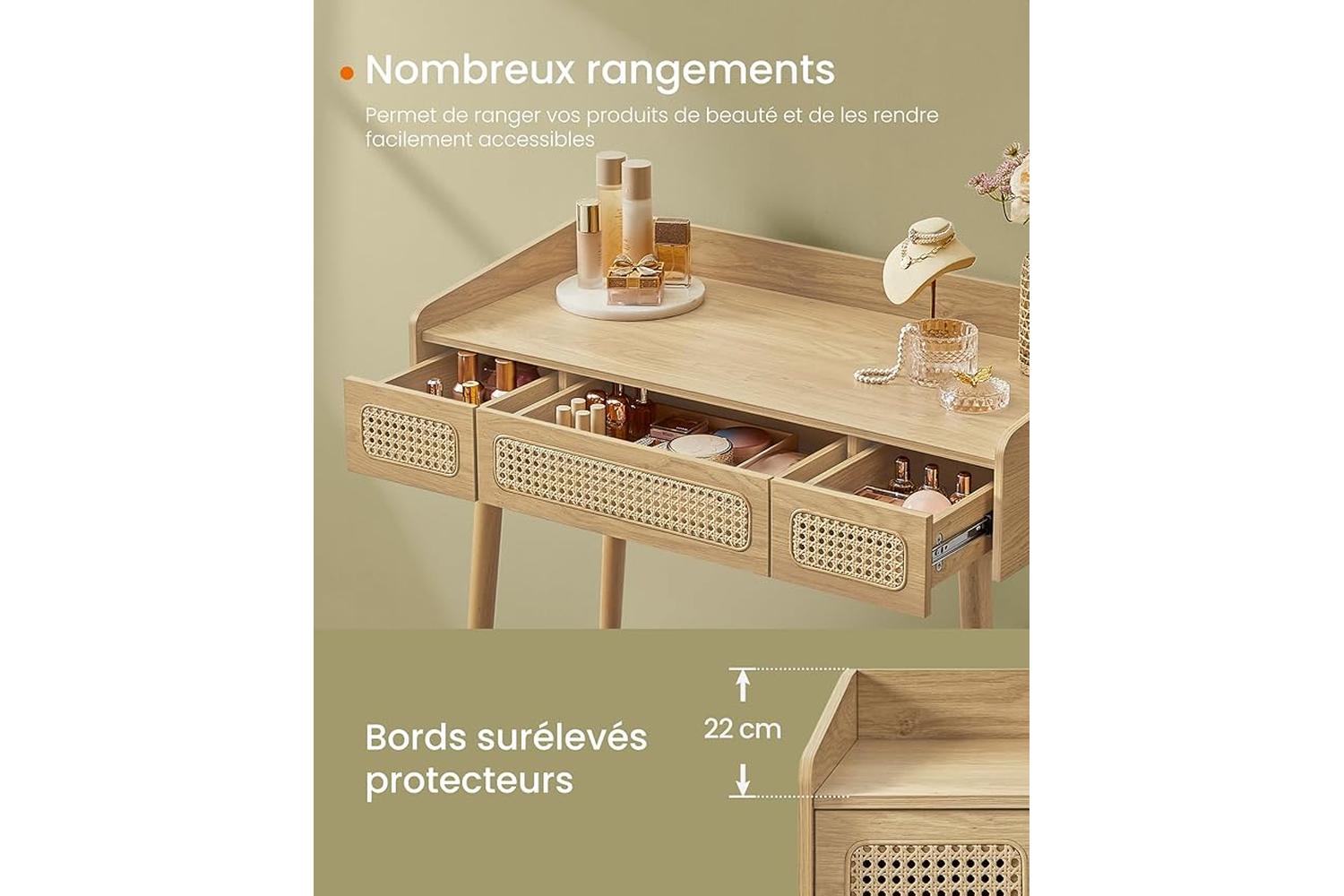 Songmics Home Dressing Table | Vanity Table With Mirror And Light | Oak Beige | 90cm-3