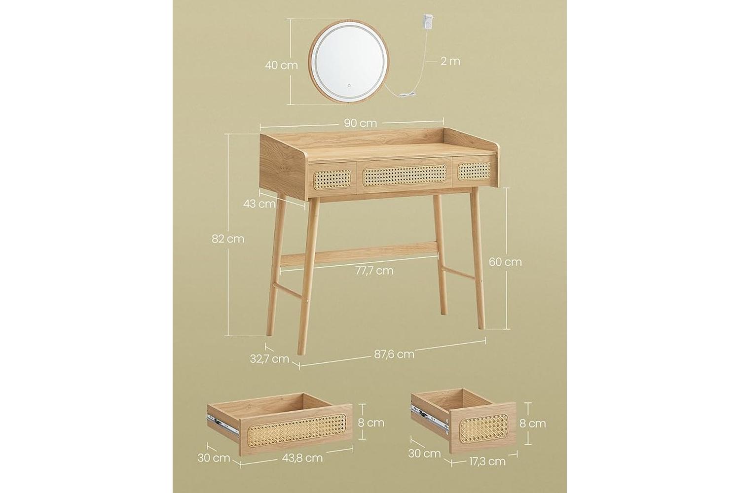 Songmics Home Dressing Table | Vanity Table With Mirror And Light | Oak Beige | 90cm-4