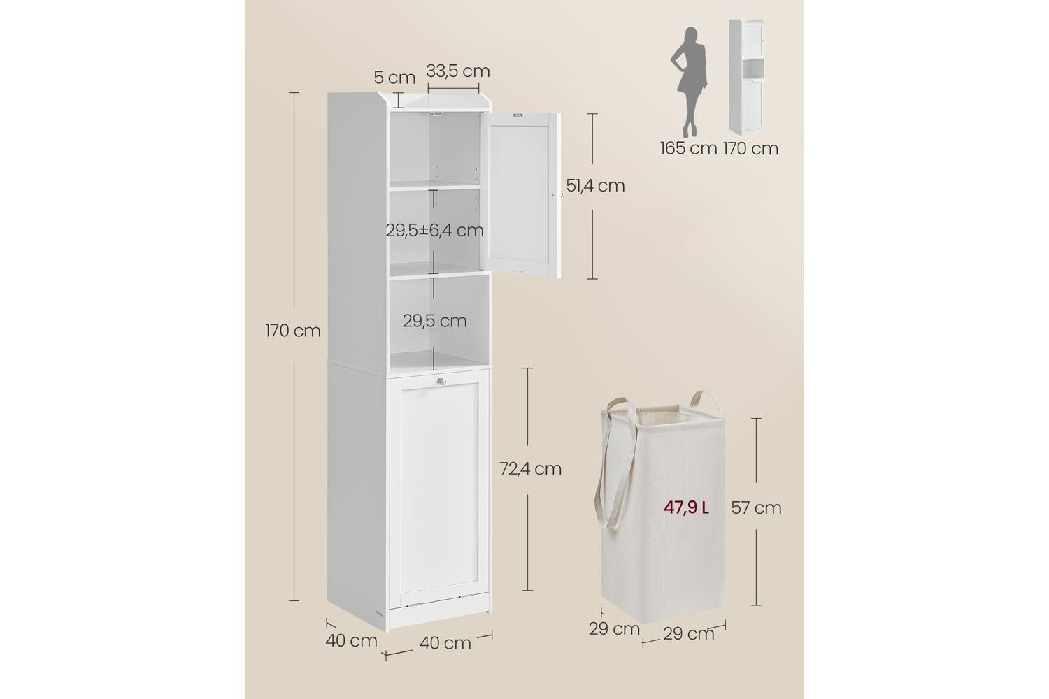 Bathroom Cabinet | Bathroom Storage | Mdf | 40 X 40 X 170 Cm-5