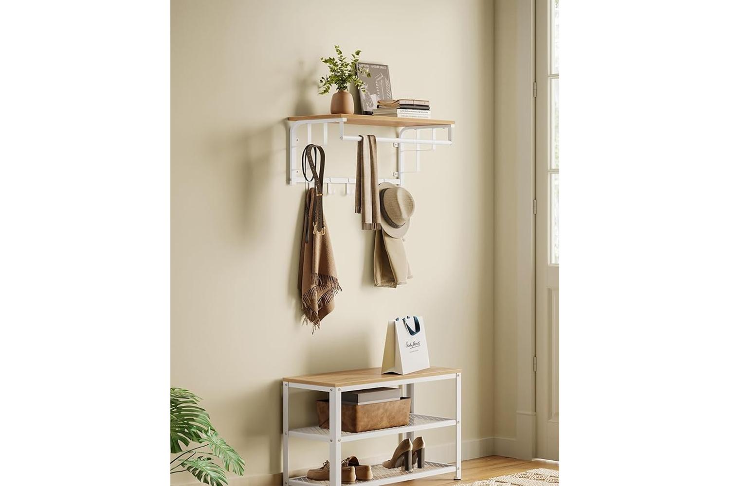 Vasagle Coat Rack | Particleboard And Steel | Golden Oak And Cloud White | 60 X 20 X 33 Cm-2
