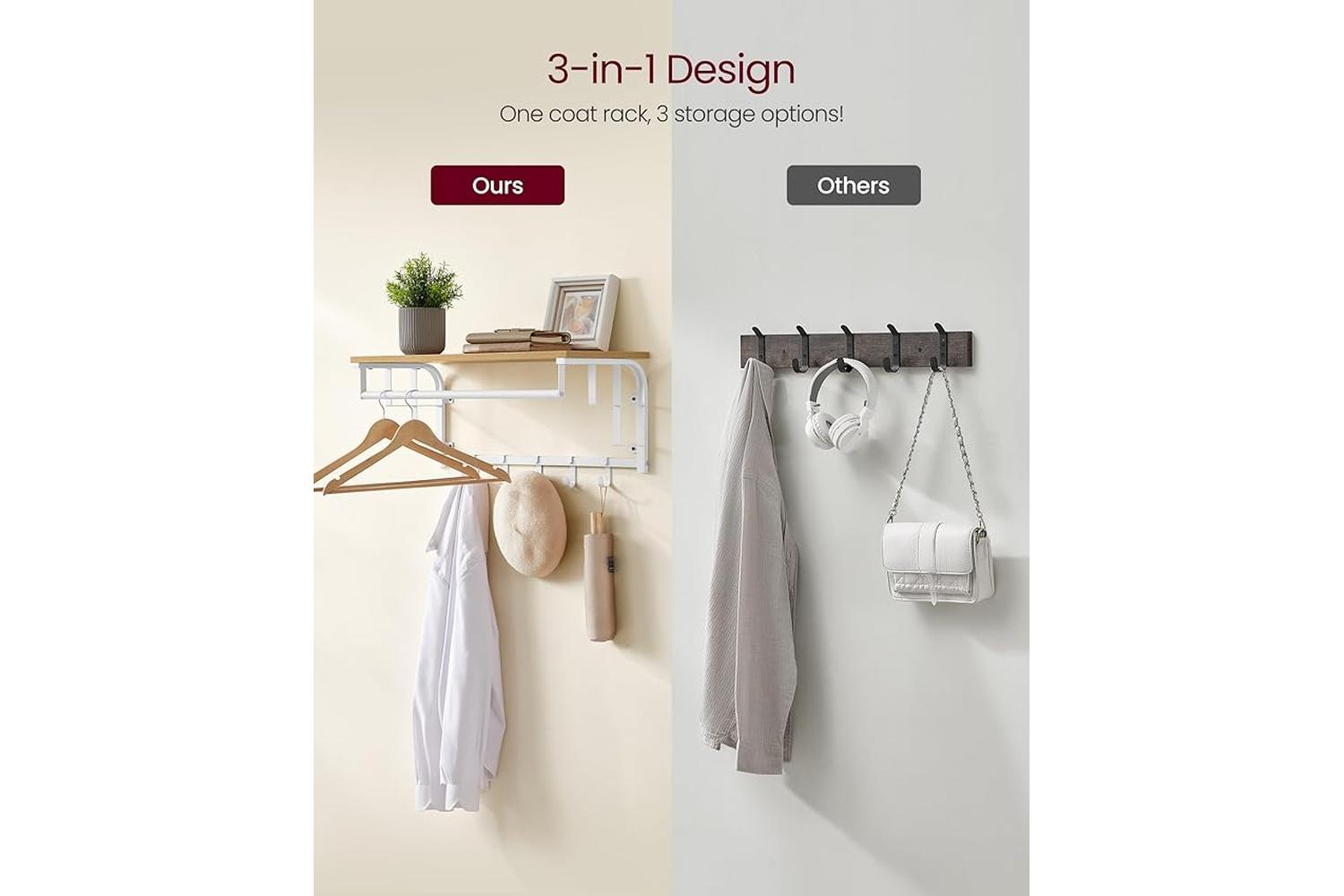Vasagle Coat Rack | Particleboard And Steel | Golden Oak And Cloud White | 60 X 20 X 33 Cm-3