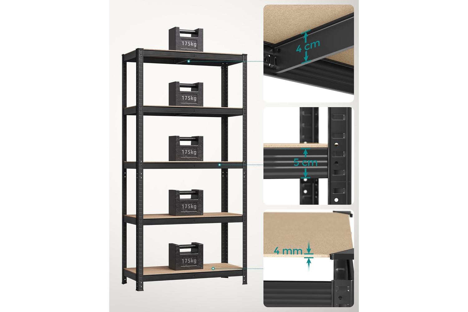 Songmics Shelving Unit | Steel Frame | Black | 180cm-4