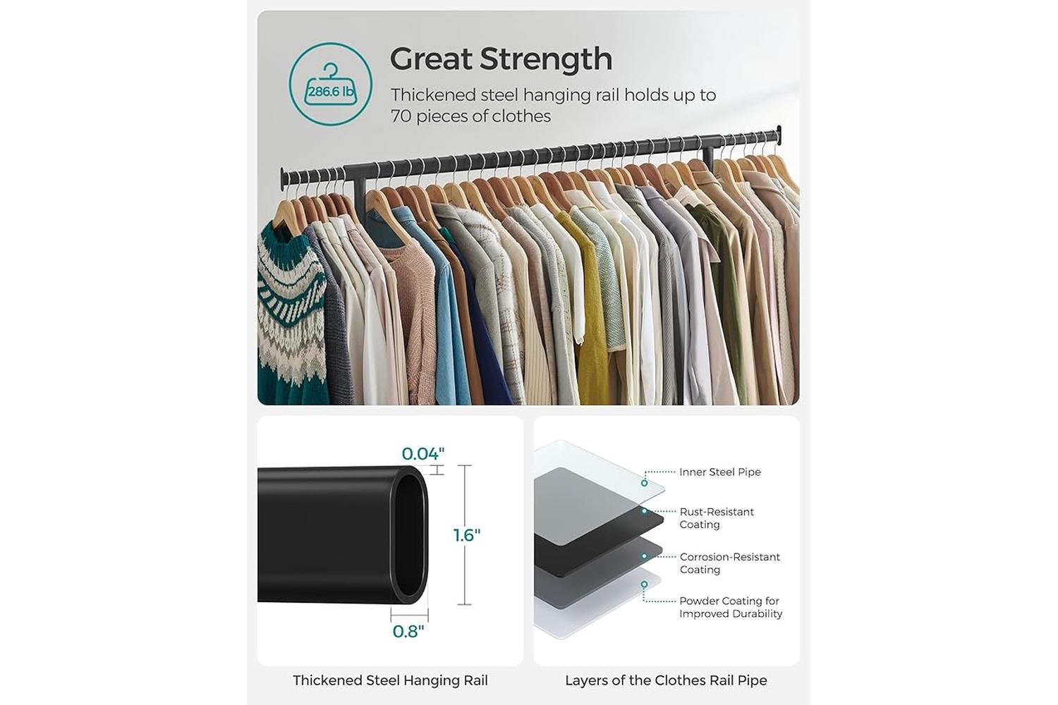 Clothes Rack | Clothes Storage | Steel | Adjustable Width 43.3-59.1 Inch-2