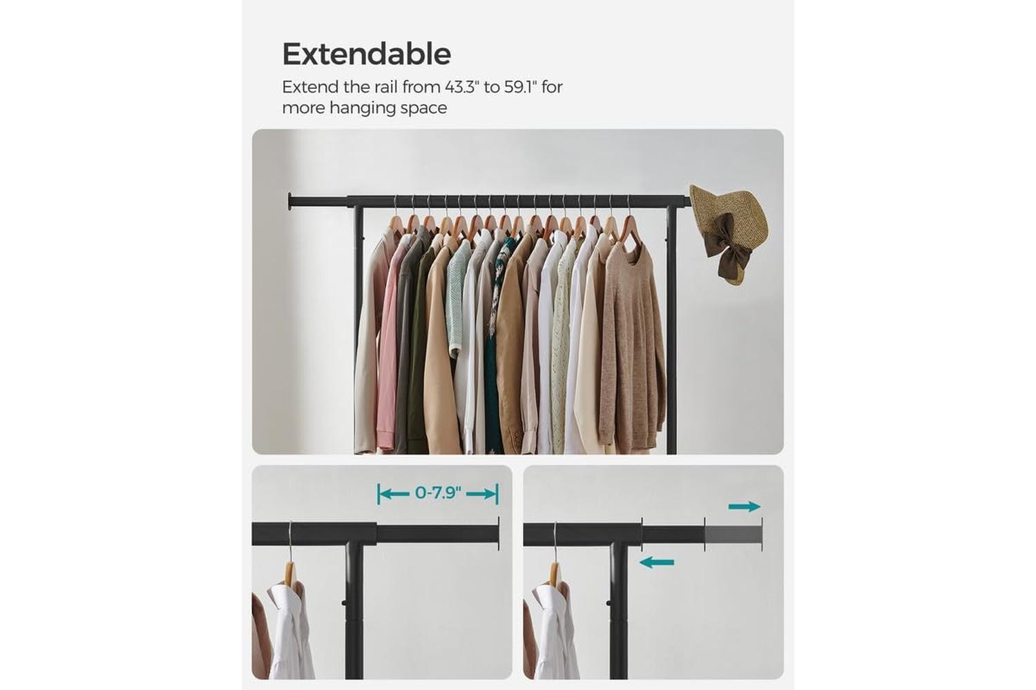 Clothes Rack | Clothes Storage | Steel | Adjustable Width 43.3-59.1 Inch-3