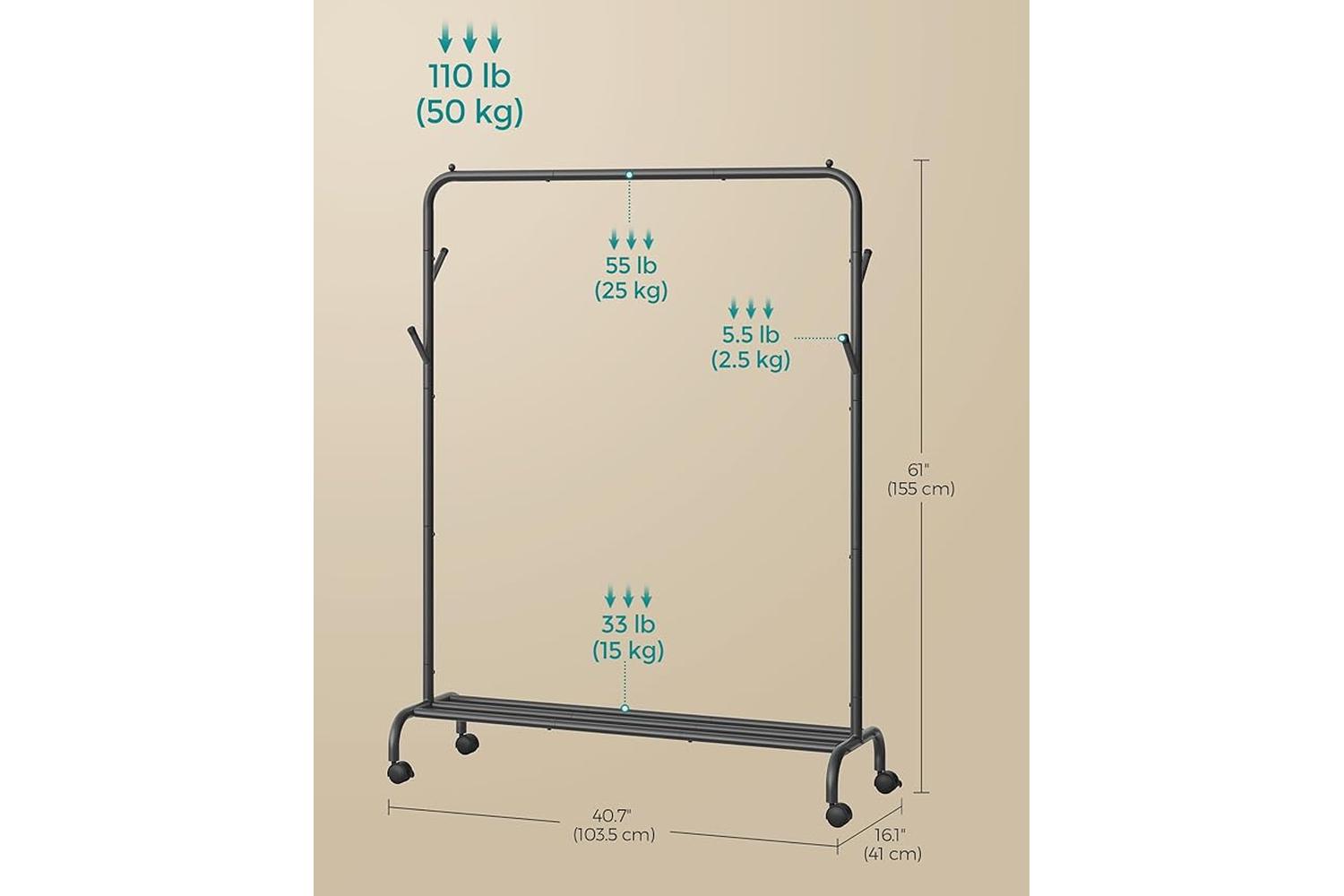 Clothes Rack | Clothes Storage | Steel | 103.5 X 41 X 155 Cm-6